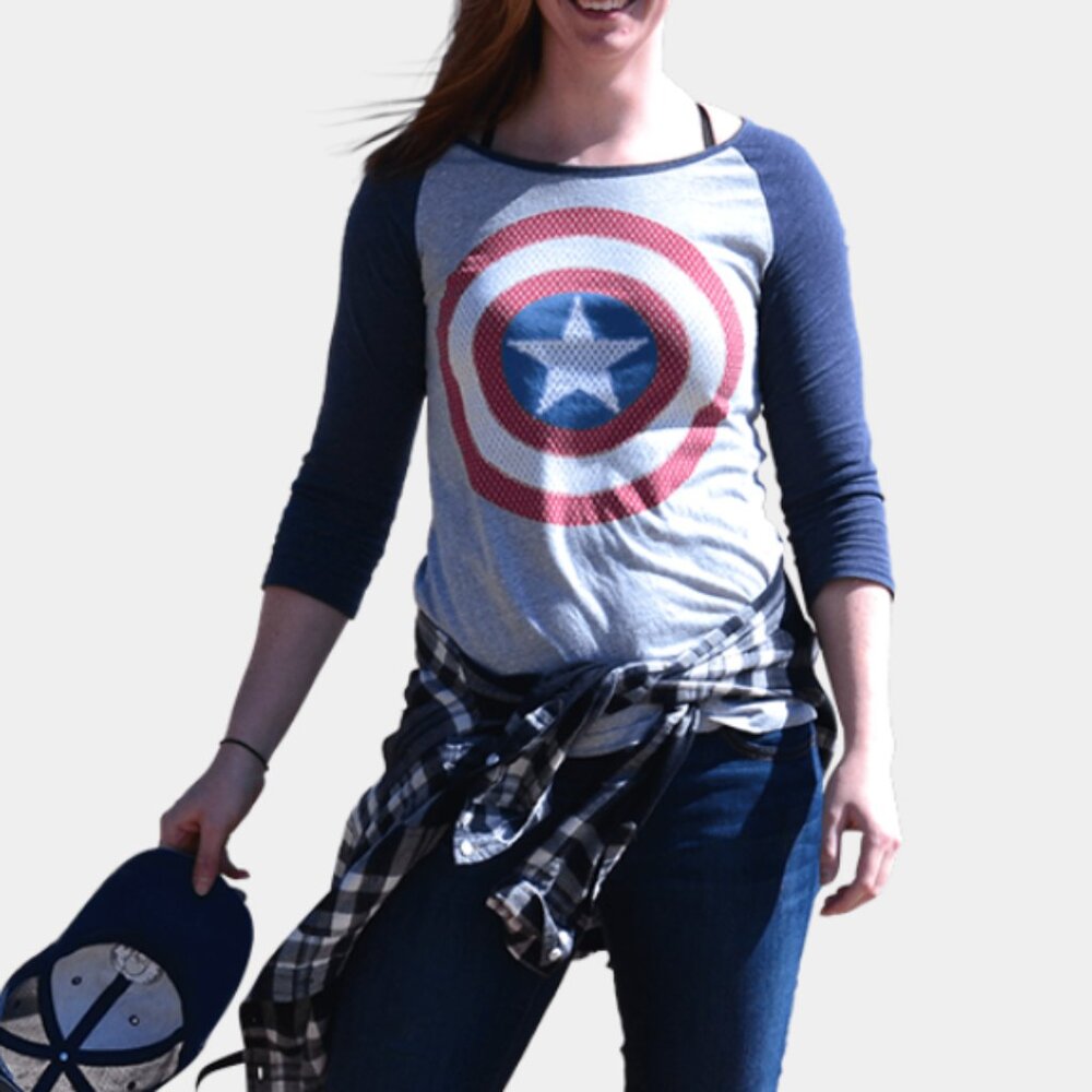 Marvel Captain America Avengers Comic Raglan Baseball Tee Shirt